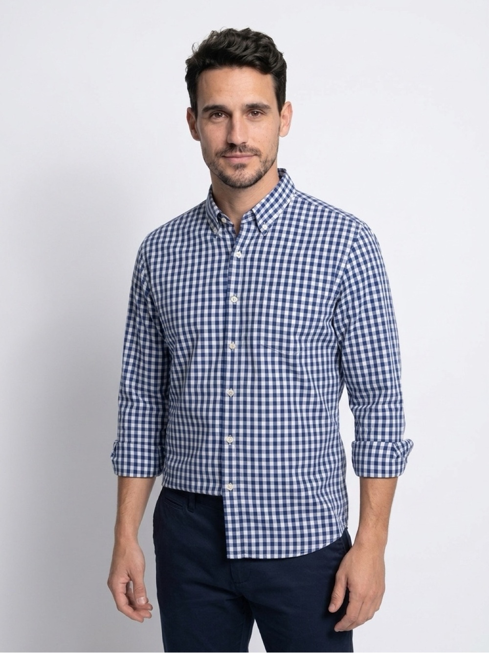 Saddlebred Blue and White Checkered Casual Button Down Shirt - Picture 2 of 8